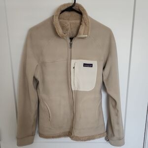 Patagonia Reveruble Cream and Beige Fleece Jacket with Sherpa Reverse